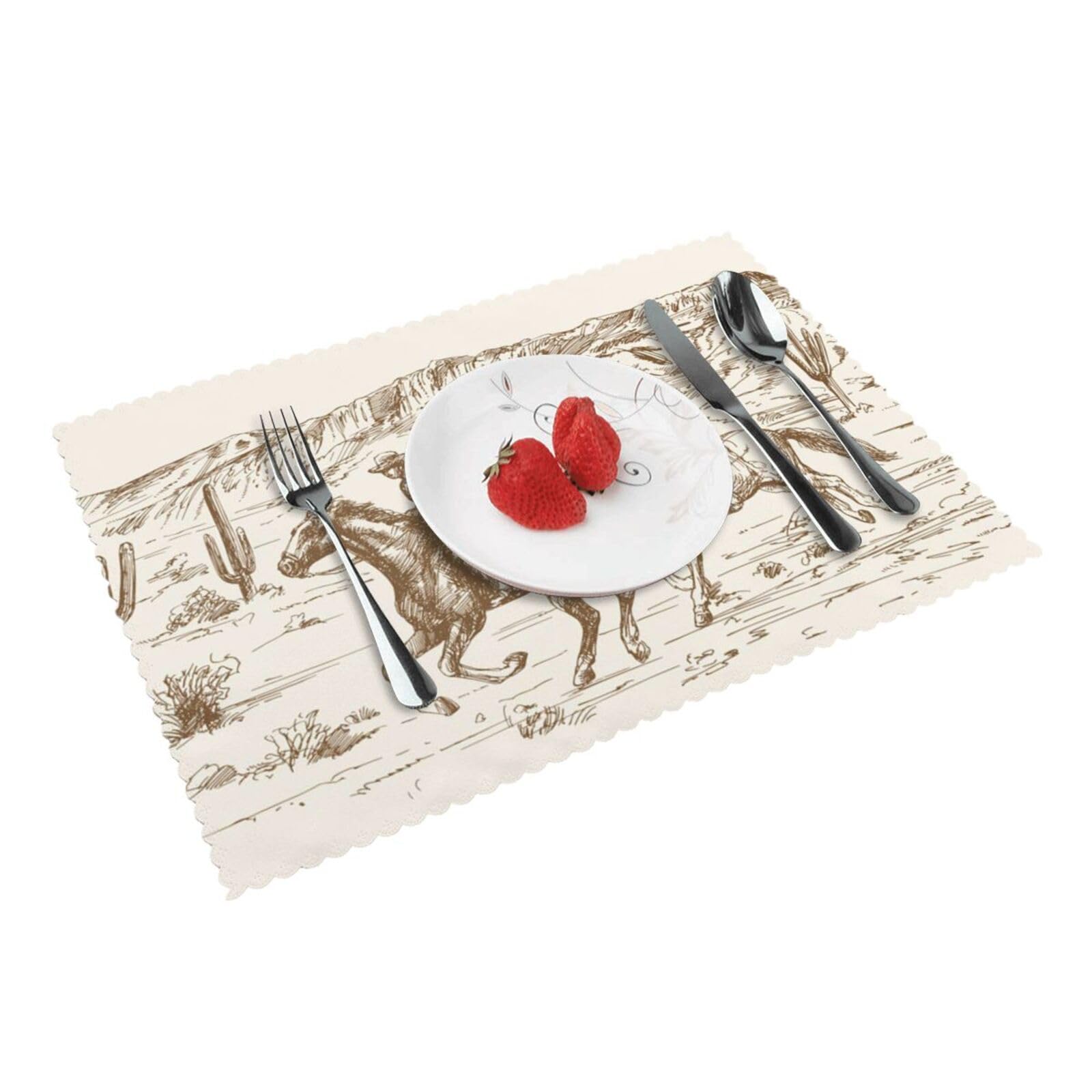 Bnvsadc West Desert With Cowboys Riding Horses 4 Pcs Heat Resistant Placemat 45X30 Cm, Printed Non-Slip Place Mats For Kitchen Dining Table Indoor Outdoor