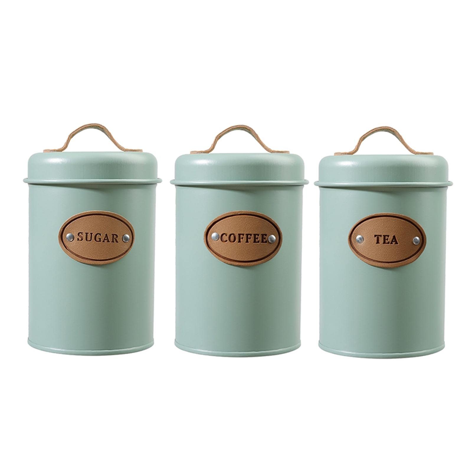 Fenteer Canister Set for Kitchen Counter, Kitchen for the coffee and tea Sugar Storage, Set of 3, with Handles, Green