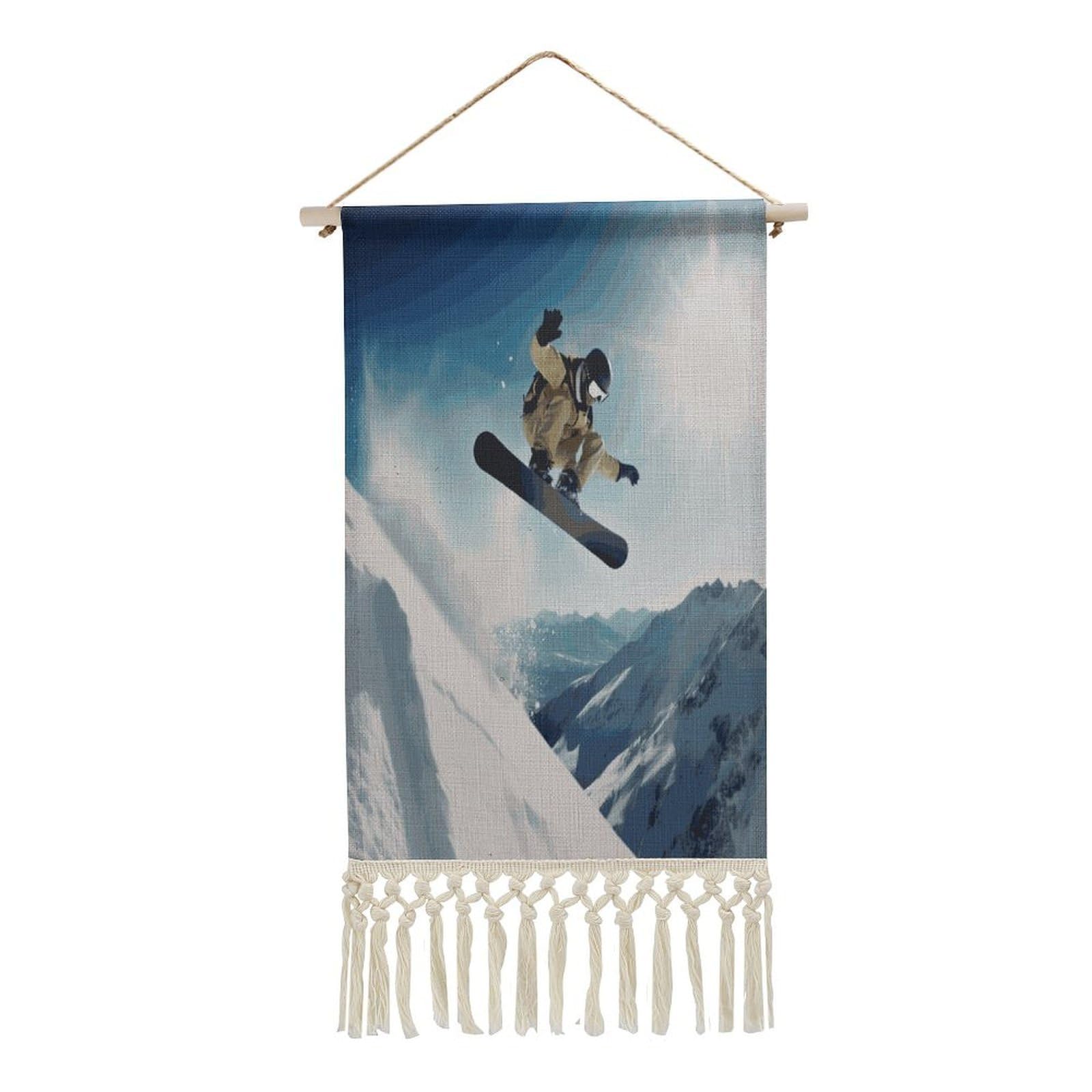Adfgyerh Style Snowboarding Tapestry With Tassels Cotton And Linen Hanging Posters, Wall Art For Travel Gift, Wall Tapestry For Office Home Decor Bedroom Living Room Decor