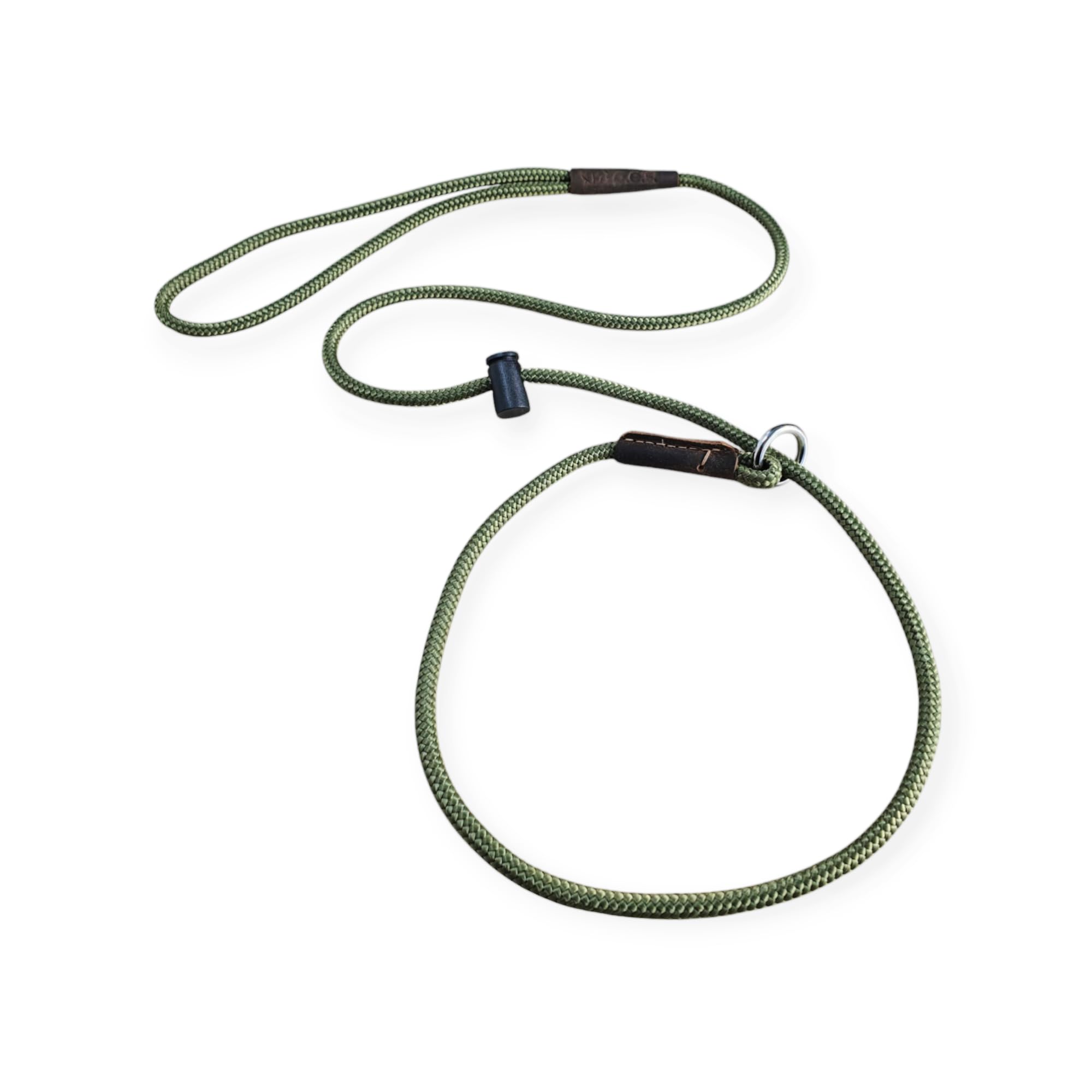 p.e.s. Slip lead Signature PRO Dog Training Gun Dog Field Trial lead 6mm PP strong, sturdy, durable rope push button snug stopper hand-stitched leather UK Handmade 4,6 Feet (Dark Olive, 4 Feet)