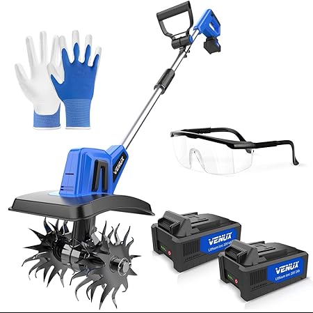 20V Cordless Tiller Cultivator Electric Garden Tiller 2 Batteries 4.0AH.