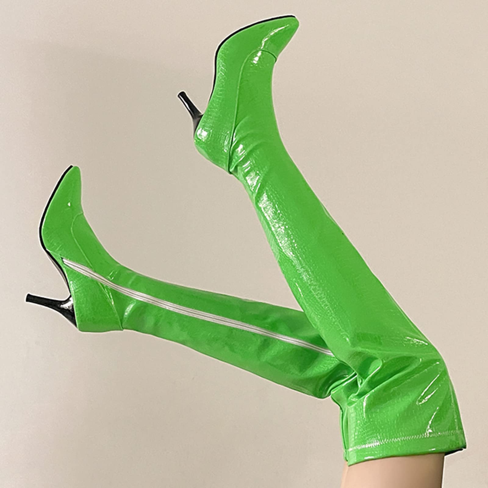 CUTEHEELS Damskie jednokolorowe buty na uda wysokie/nad kolanem ze szpilką i szpiczastym noskiem, zielony, 44 EU