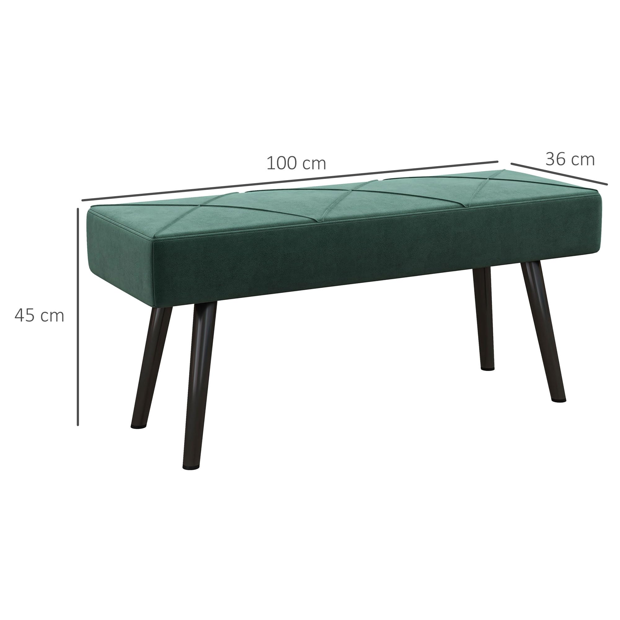 HOMCOM Sitzbank mit Samtoptik Stahlbeinen 100 x 35 x 47 cm Grün | Polsterbank, Bettbank, Schuhbank, für Schlafzimmer, Wohnzimmer, Flur