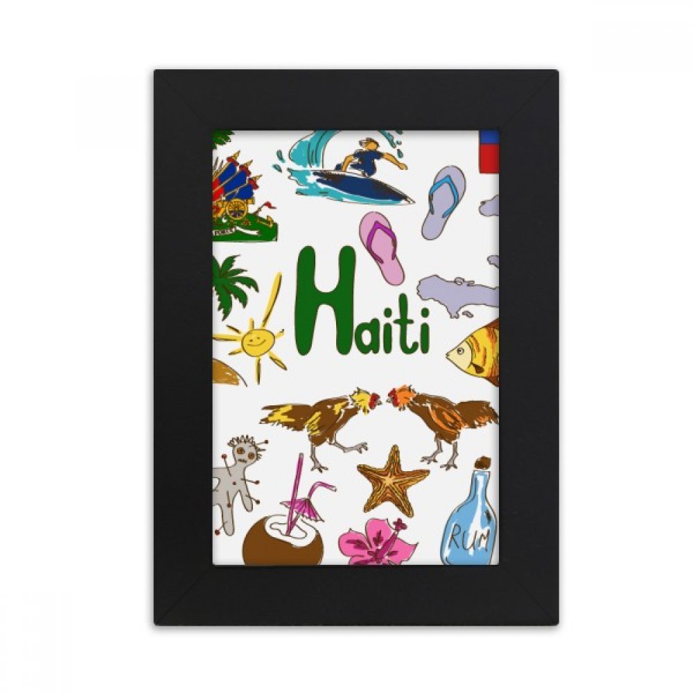 Cadre photo Haïti multicolore 5X7 pouces avec peinture animaux drapeau national haïtien