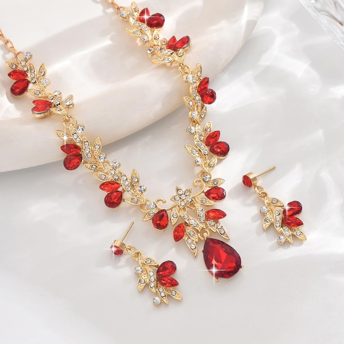 Sparkly Rhinestone Teardrop Necklace and Earrings Vintage Crystal Drop Dangle Earring Bridal Wedding Gorgeous Costume Jewelry for Women - Image 3