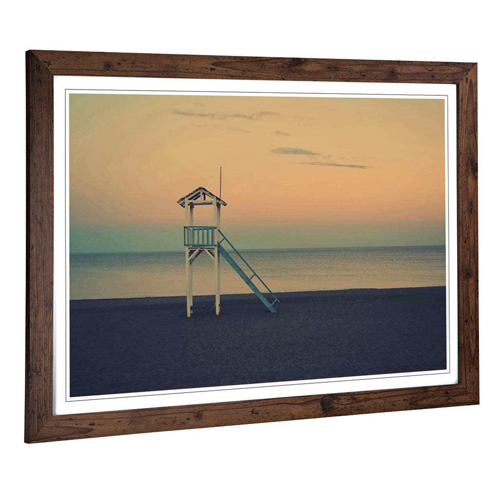 Big Box Art Framed Print of Beach Lifeguard Tower Seascape Design | Wall Art Picture | Home Decor for Kitchen, Living, Dining Room, Bedroom, Hallway, Office, Walnut, A2 / 24.5x18 Inch / 62x45cm