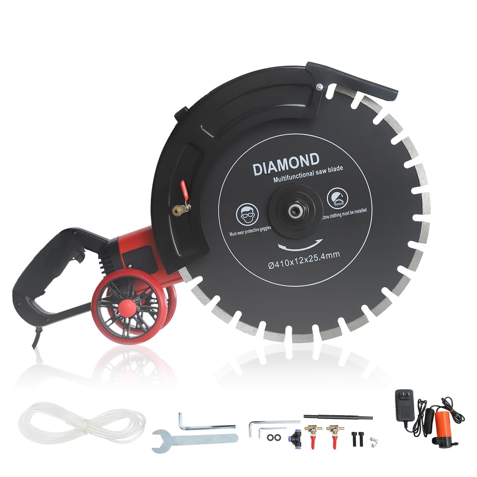 Elektryczna piła do betonu 410 mm, 4000 W, silnik z czystej miedzi, 3000 obr./min, głębokość cięcia 165 mm, piła na mokro/sucho z pompą wodną, tarcza diamentowa do betonu, kamienia, cegieł