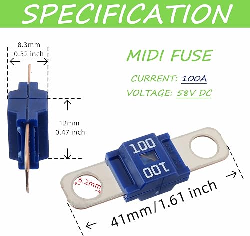 Miniatura 2 de SIGANDG Soporte de fusible midi y 2 fusibles de tornillo de alta corriente de 100 A de 100 A para automóviles, camiones, vehículos (100 amperios)