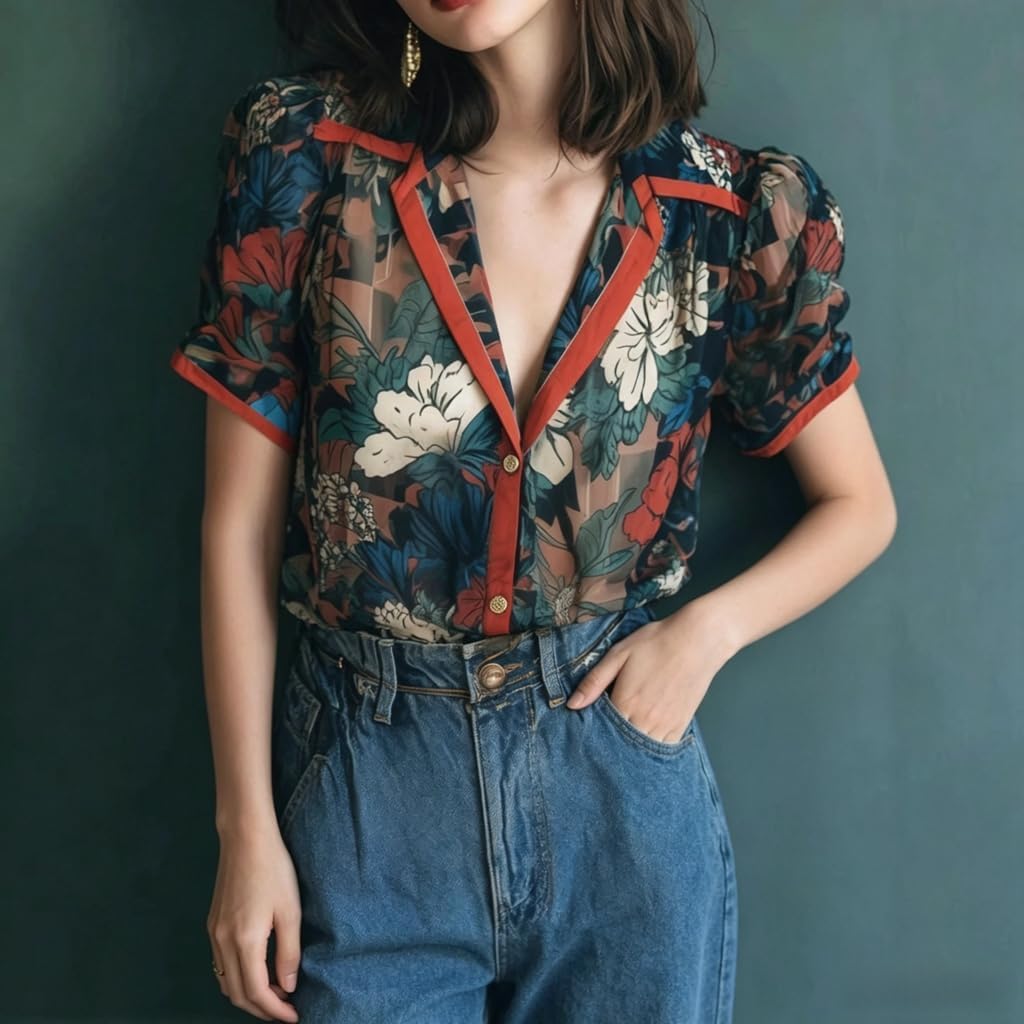Going Out Tops for Women Floral Short Sleeve V Neck Button Down Comfy Elegant Vacation Tops for Women 2026