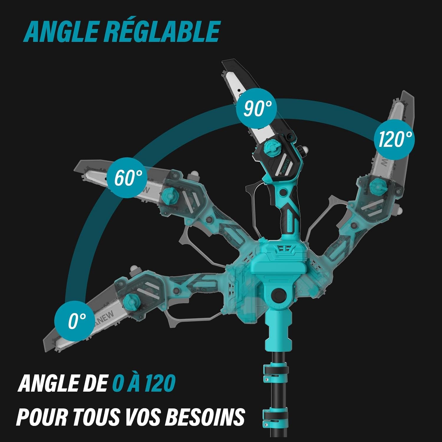 STANEW 2-en-1 Élagueuse sur perche, mini tronçonneuse à batterie sans balais 6 pouces, tronçonneuse avec 2 batteries 4000mAh, 600W, hauteur de travail max 4,55 m, écran LCD