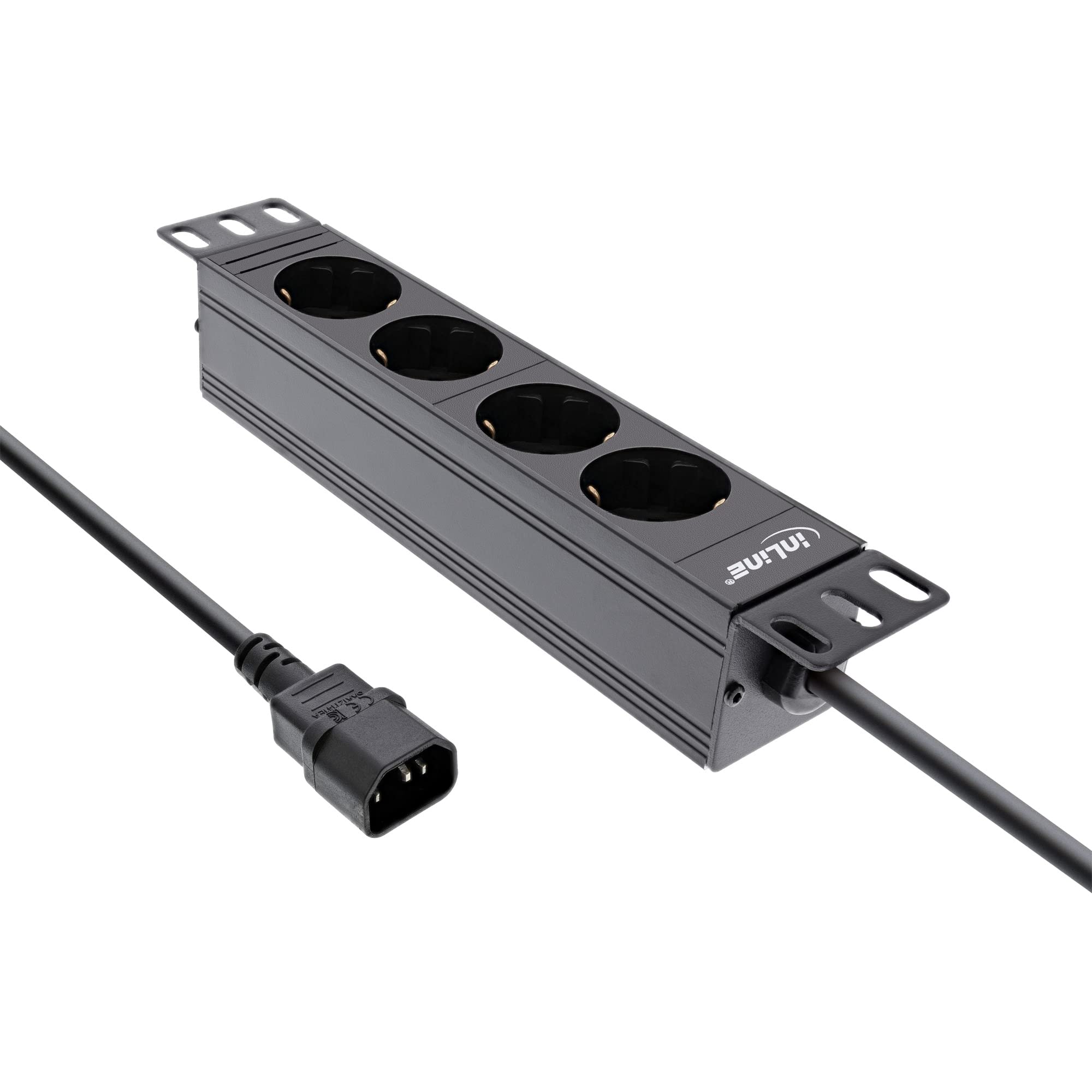 Inline® Regleta de 10 Pulgadas, 4 enchufes, conexión C14, sin Interruptor, 2 m, Color Negro