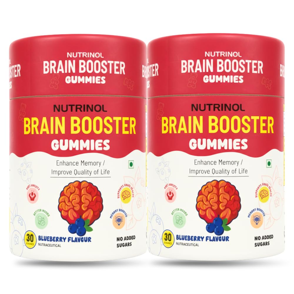 Knoll Healthcare Nutrinol Brain Booster Gummy | Boosts Memory, Focus & Concentration | Brain Fog Support | Improve Quality of Life Bacopa monneieri 60mg |Blueberry Flavour 30 Gummies (Pack of 2)-image-46