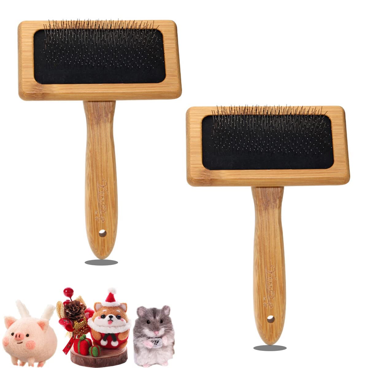 MAKINGTEC 2 PCS Hand Carders for Wool, Wool Carders Set Needle Felting Tools Solid Wood Handles Slicker Brush for Dogs Grooming, Carding Brushes Craft Tool Essentials for Needle Felting Wool