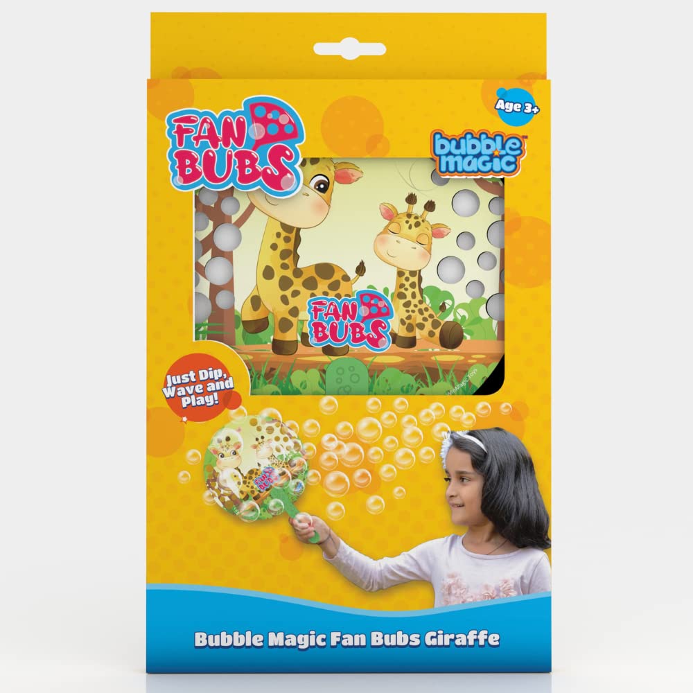 Fan Bubs Giraffe, Bubble Solution with Hand Fan for The Kids 3 Years and Above, Multicolor, (FB50010)