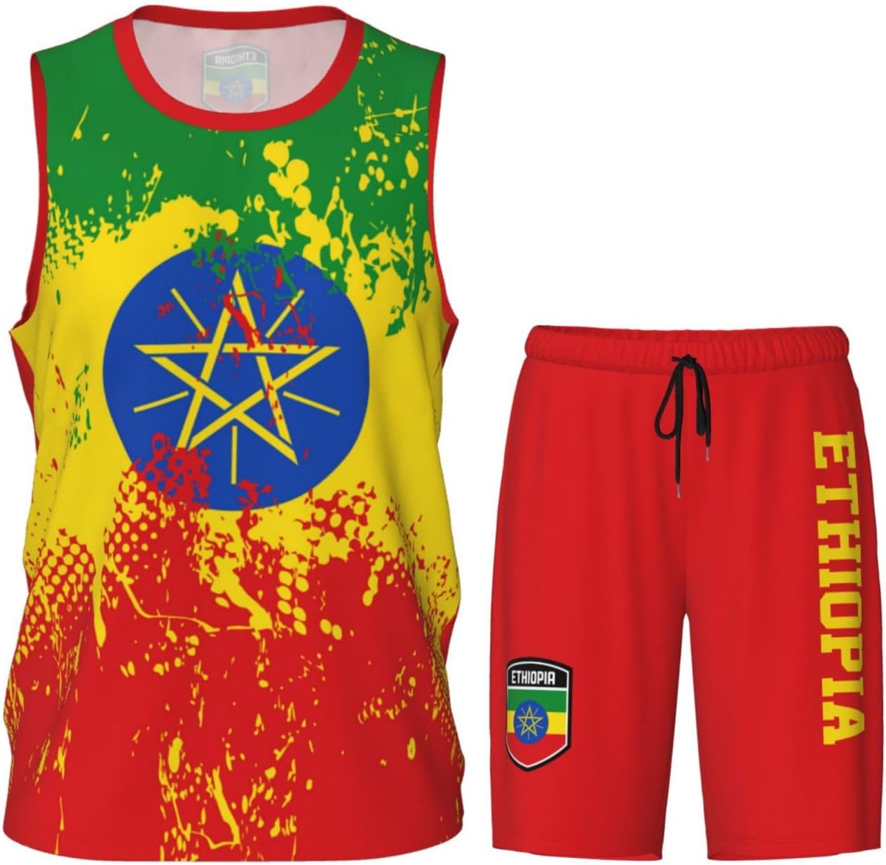 Ethiopia Flag Grain (3) Basketball Jersey Uniform Suit for Men Women Adults Training Athletic Set