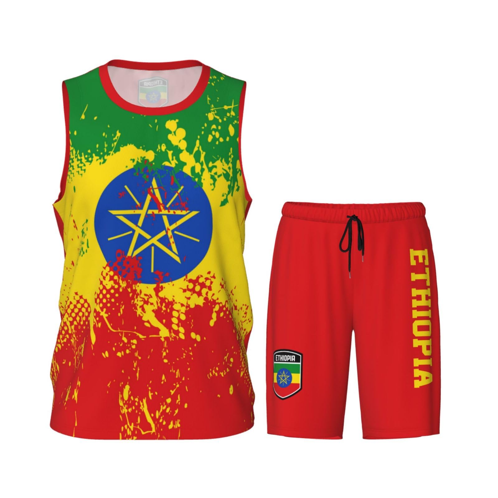 Ethiopia Flag Grain (3) Basketball Jersey Uniform Suit for Men Women Adults Training Athletic Set