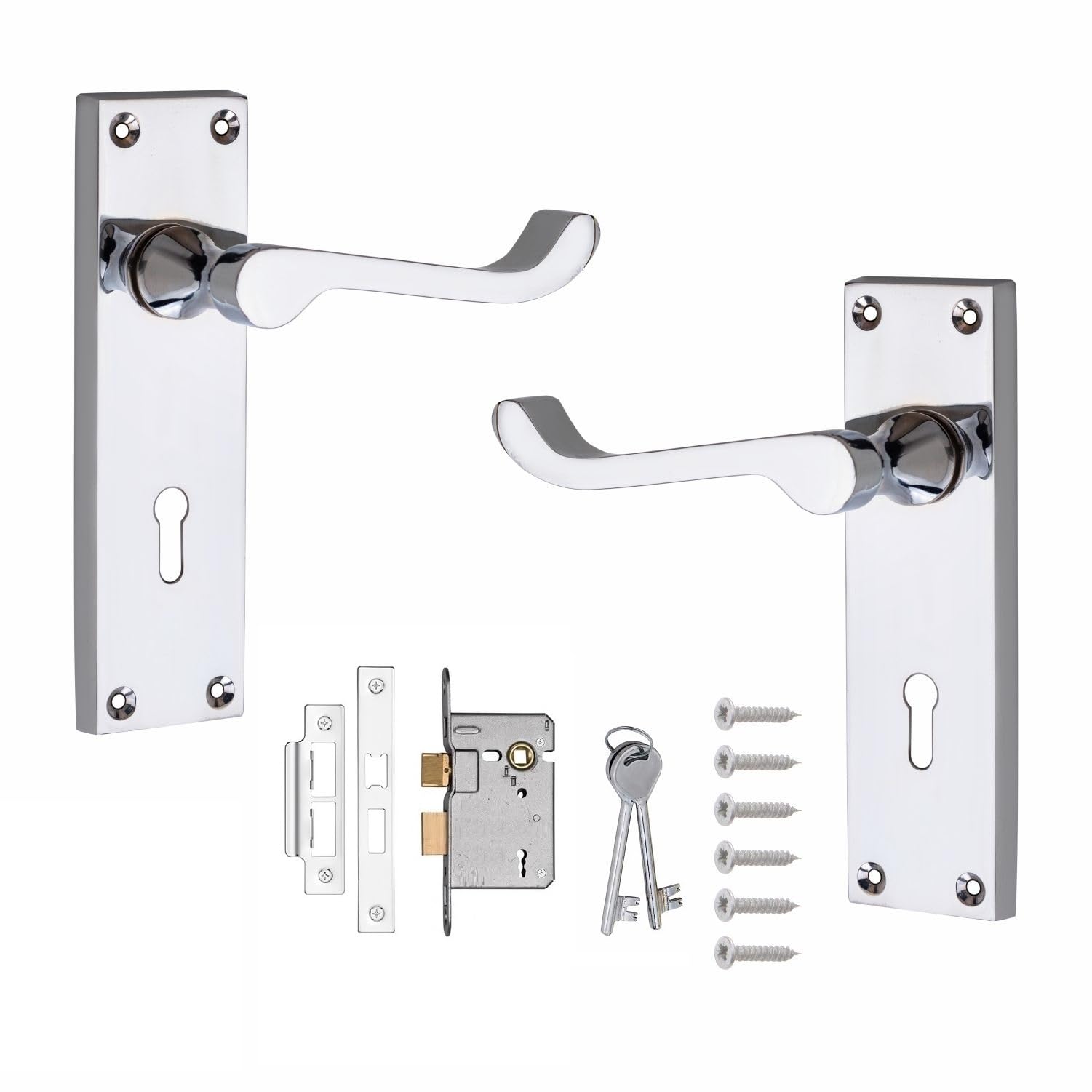 Golden Grace Victorian Scroll Lever Lock Door Handles with 3 Lever Lock Set 2.5" in Silver Polished Chrome Finish, Classic Interior Doors Hardware
