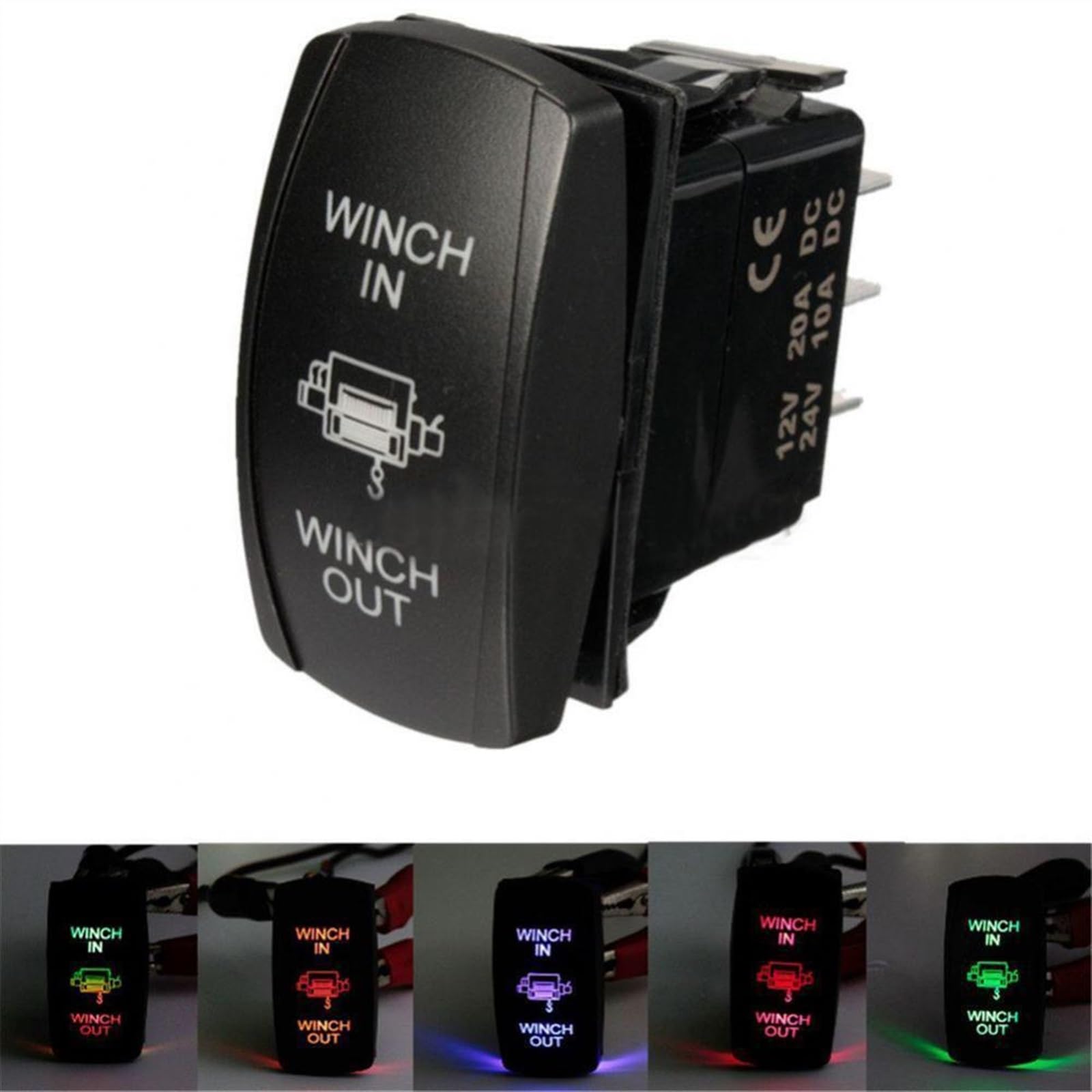 Interrupteur à bascule LED double 7 broches pour voiture, bateau, remorque et yacht, lumière 12 V, entrée et sortie du treuil
