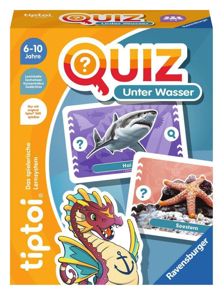 Ravensburger tiptoi 00192 Quiz Underwater Quiz Game for Children from 6 Years, for 1-4 Players, Blue and White