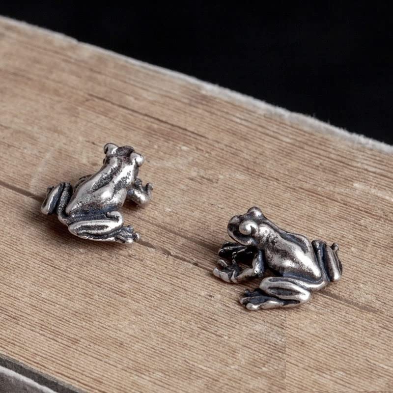 ZLING Pendientes Vintage Flog para Mujer, Plata De Ley 925, Pendientes De Tuerca con Forma De Animal Gótico, Pendientes Divertidos