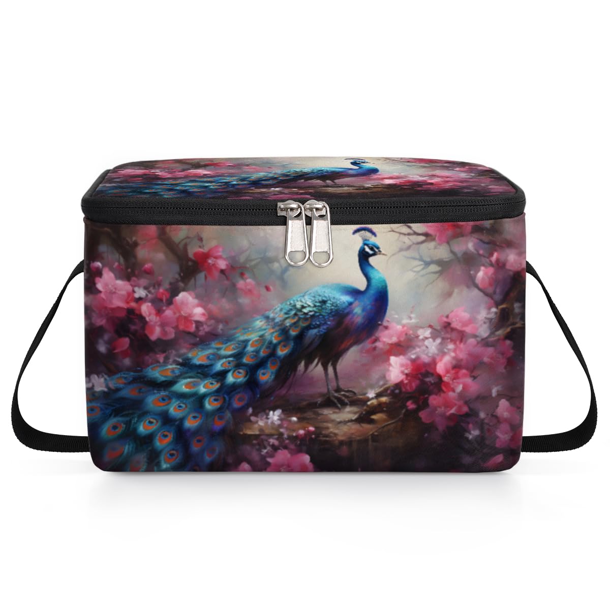 GzLeyigou Ethnic Peacock Floral Lunch Bags for Women Men 9 Cans, Hot & Cold Food Delivery Bag Insulated Grocery Bag Insulated Lunch Box Beautiful Peacock Cooler Bag for Office Work Picnic Beach