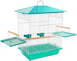 Viveiro Gaiola para Calopsita Mansa Aramado Teto Plástico Epóxi Comedouros Argolas Acessórios (Azul)