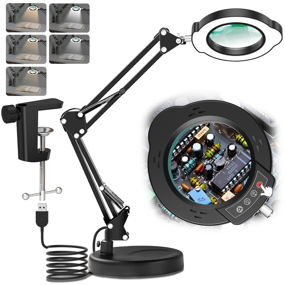 Photo 1 of 10X Magnifying Glass with Light and Stand, 2-in-1Adjustable Swing Arm Desk Crafts Magnifier for Repair, Reading, Jewelry, Painting, Hands-Free Precision Work
