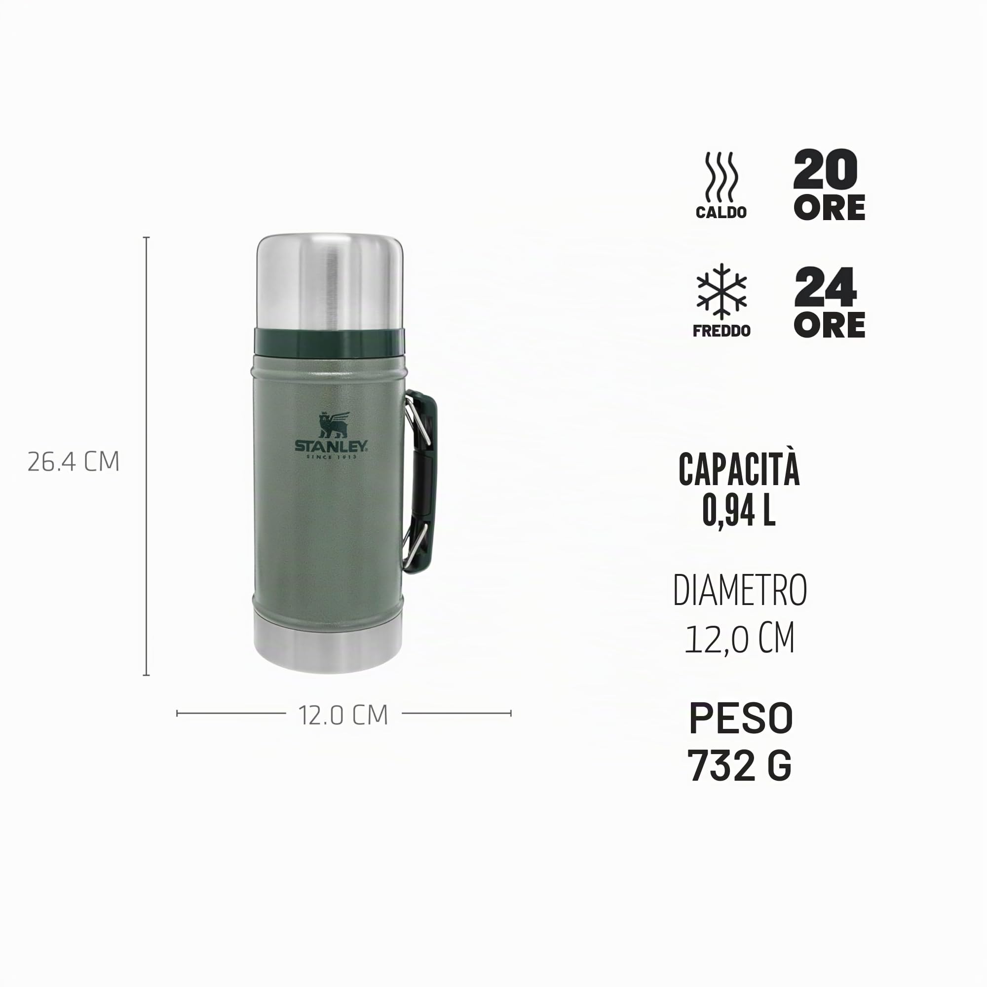 STANLEY Classic Legendary Food Jar 0.94L - Contenitore Termico Per Alimenti Caldi - Thermos - Lavabile In Lavastoviglie - Portavivande - Senza BPA & Acciaio Inox - Hammertone Green