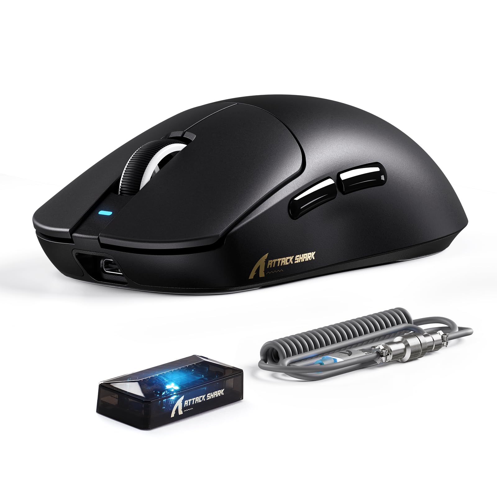 ATTACK SHARK X8 Serie Ratón Gaming Inalámbrico, 55–65 g Ultraligero, Sensor PixArt PAW3395/3950, Bluetooth/2.4G & USB, hasta 42.000 dpi, Cable LED C06 Ultra (Negro, X8 Ultimate)