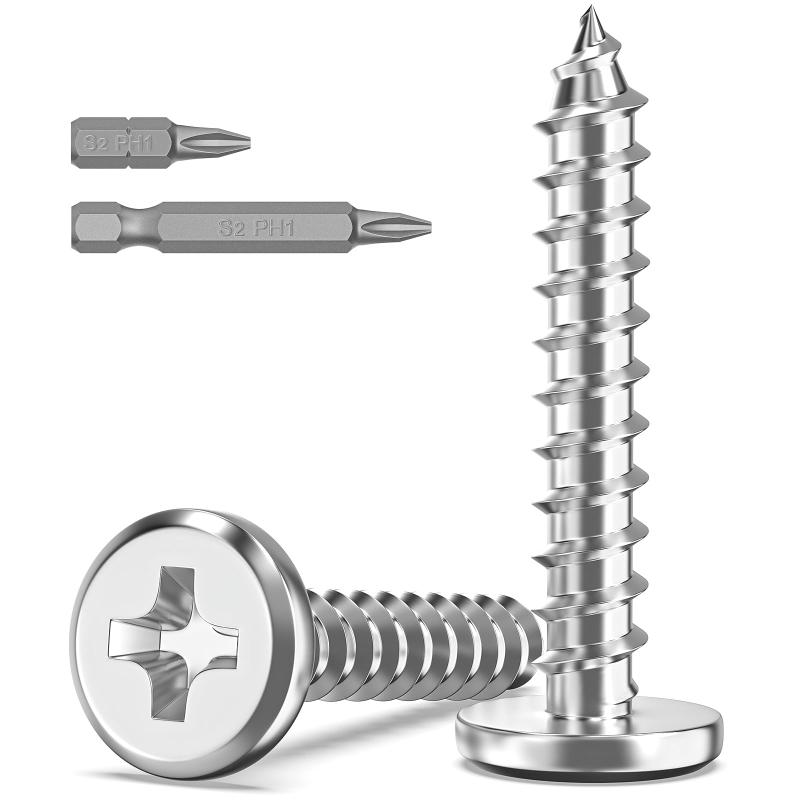 Boltmax 20 Stück Holzschrauben M3 x 20mm, Blechschrauben Edelstahl A2 V2A Schrauben, Flachkopfschrauben Kreuzschlitz Selbstschneidende Schrauben Vollgewinde mit Bit für Holz & Metall