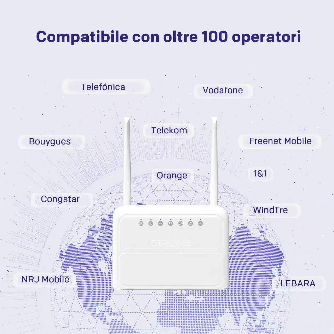 STRONG Router WiFi N300 Mbps con SIM, 4G Cat4 LTE, Antenne Esterne Fisse, Porte WAN/LAN 100 Mbps, Router con SIM, Plug and Play, Supporta fino a 32 Dispositivi, Rete Sicura (4GROUTER360)