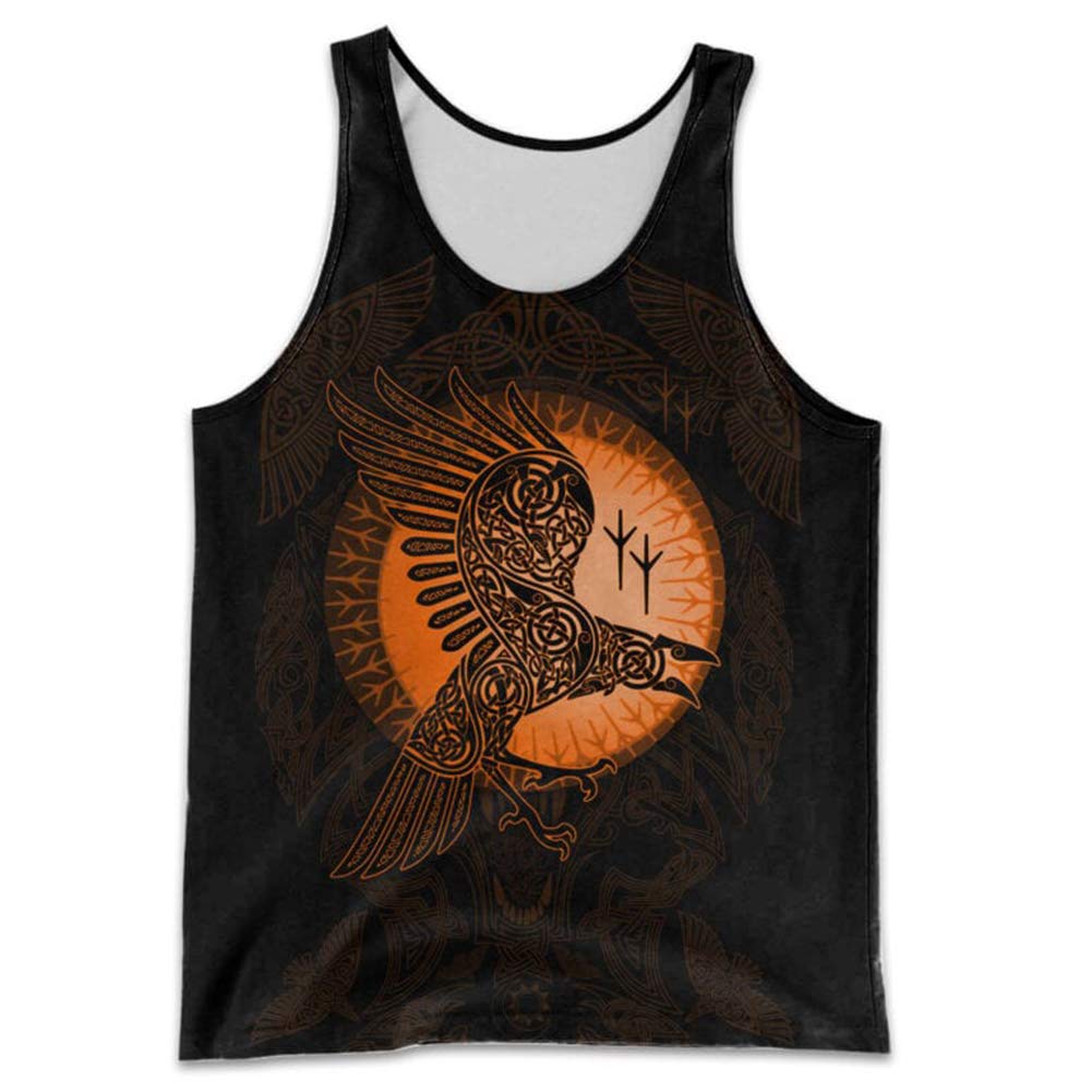 T-shirt Viking homme sans manches imprimé corbeau mythologie S
