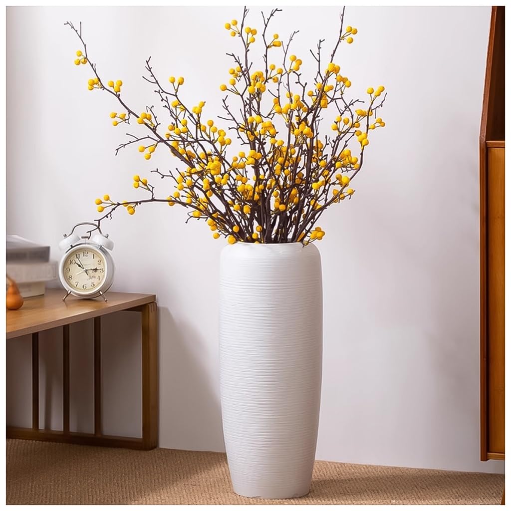 asdchZen Ceramic Tall Vase For Office Or Farmhouse Living Room Decor Large Floor Vase For Flower Arrangements White And Black Vase,White-50cm
