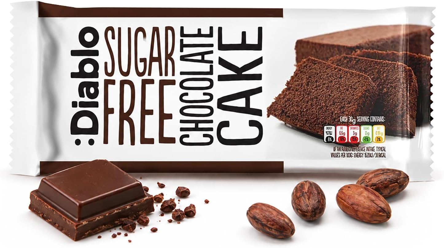 Diablo Sugar Free Chocolate Cake – Healthy Snacks Sweet Treat, Cakes & Desserts for All, Ideal for Snack Time, Tea & Party Treat, Halal & Kosher Approved – 200g (Pack of 1)
