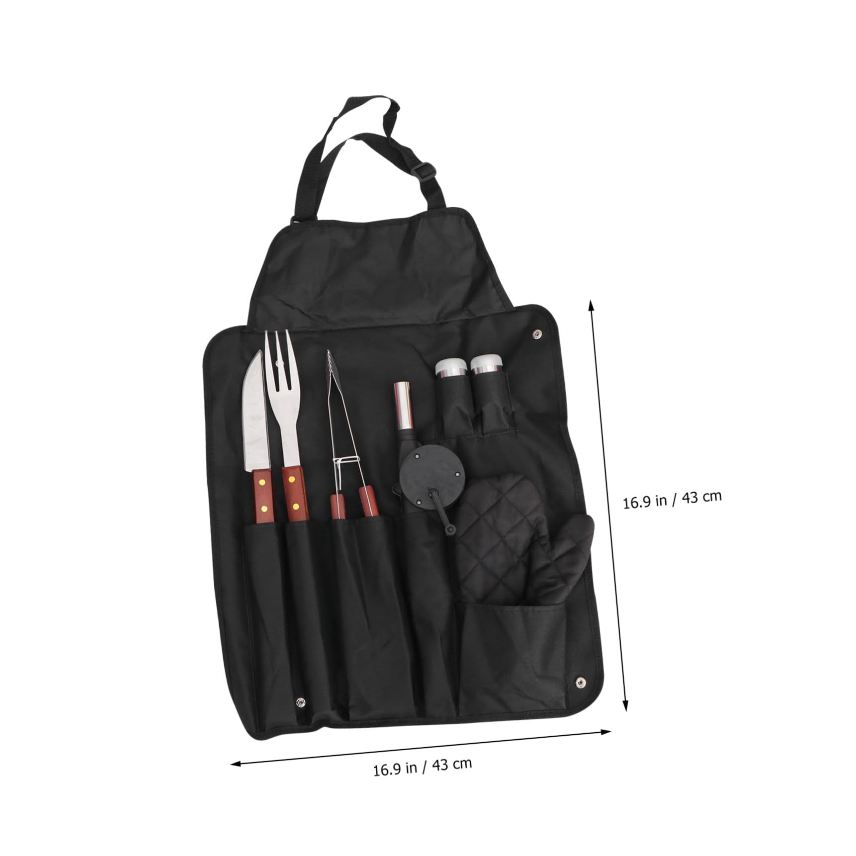 SHINEOFI Juego de Utensilios para Barbacoa 8 Piezas Mango de Madera Acero Inoxidable Delantal de Barbacoa Negro Accesorios Multifuncionales para Exterior Camping y Parrilla al Aire