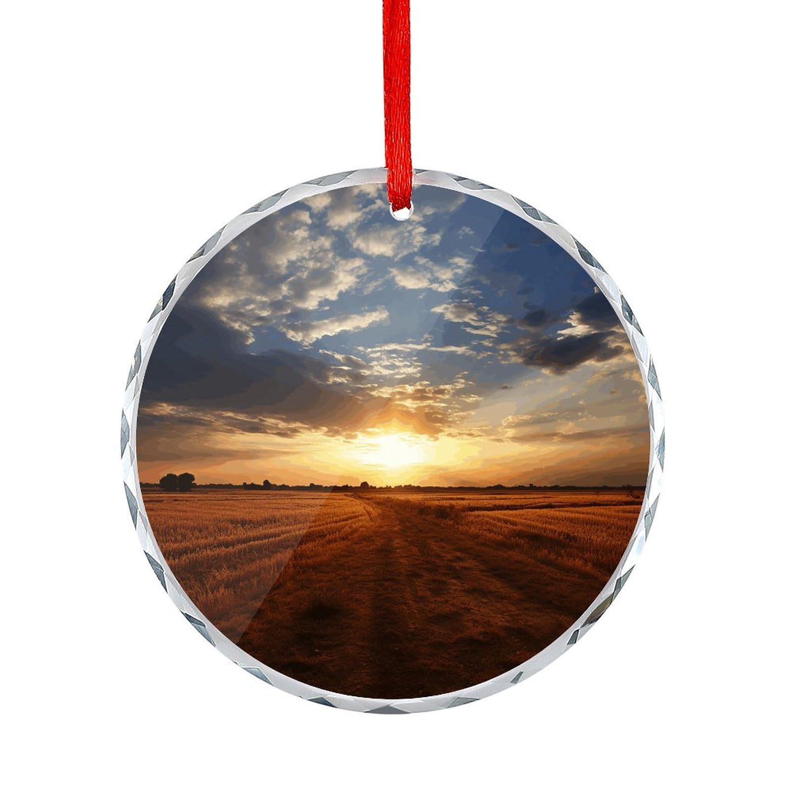 Fodpand Women's Style Field Sunrise Round Glass Ornament Keepsake Gift Exchange Ideas Car Decor,Christmas Ornaments For Tree Window Garden Ornaments