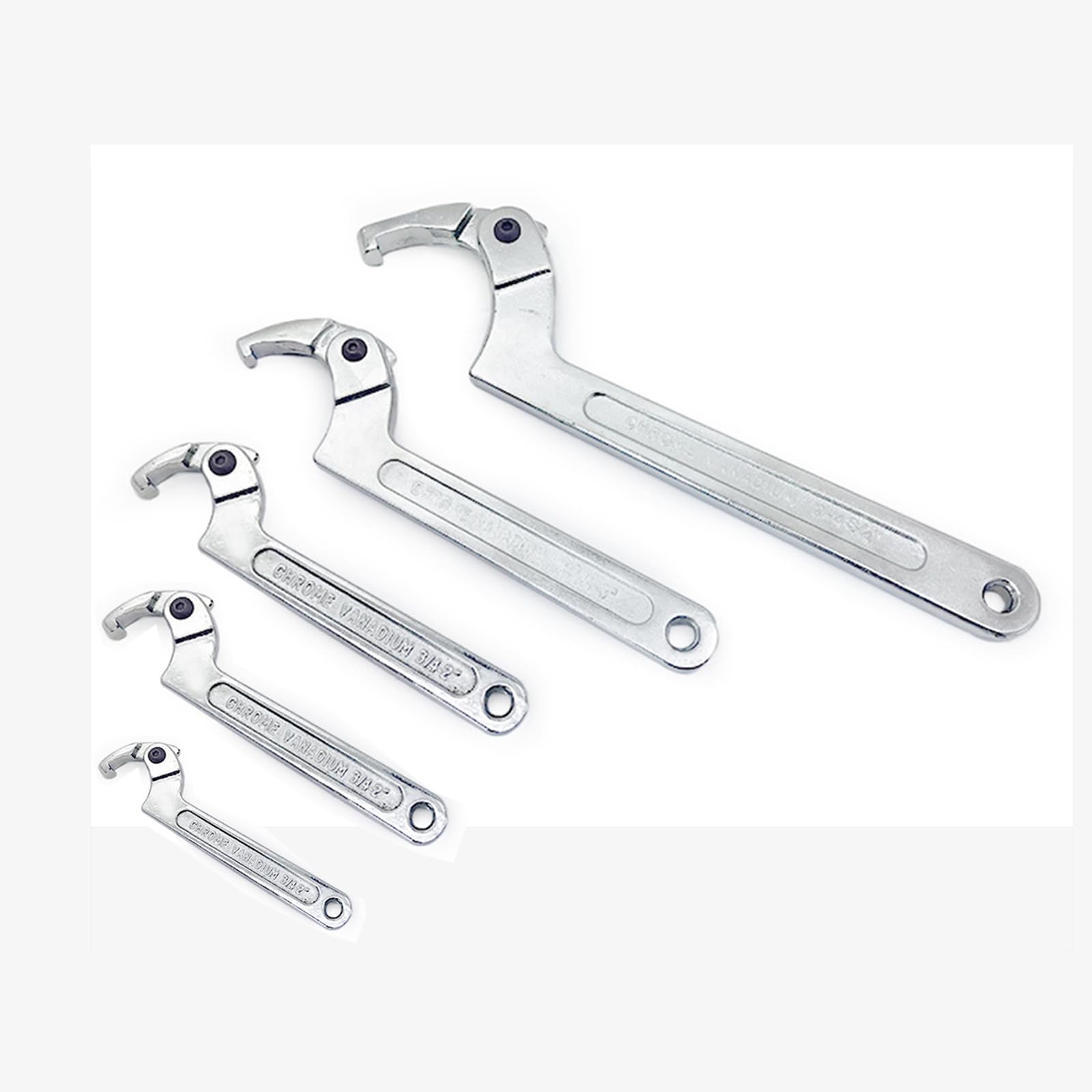 4 Piezas Ajustable C Pasador Llave Gancho Juego De Llaves, Cromo Vanadio Pasador C Llave De Gancho Llave Inglesa Para Apretar Tuercas Y Cojinetes, Plata, Square Head