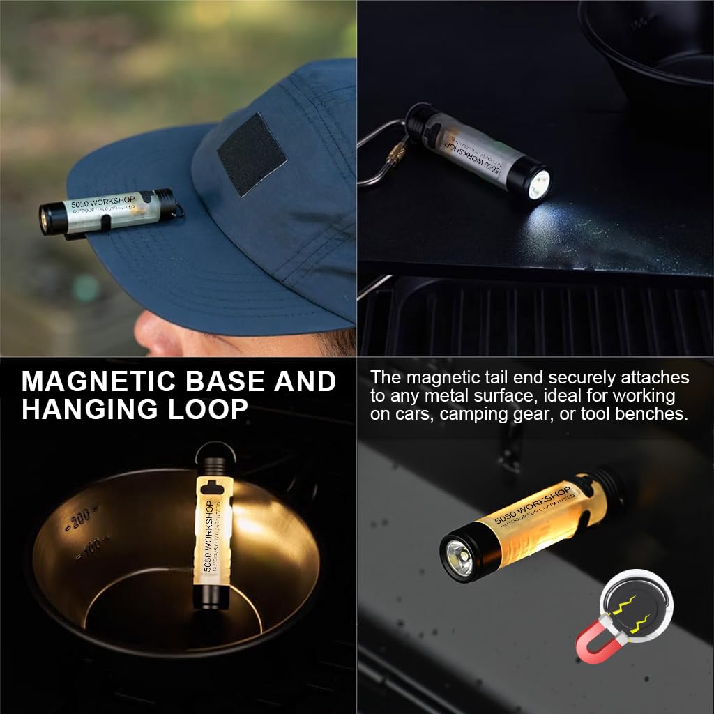 ELEPHANTBOAT® Mini Magnetic LED Flashlight, Portable Dual Light Source Small Torch, 2.4'' Pocket Emergency Hat Light with Clip & Hanging Loop, USB Rechargeable Keychain Flashlight - Image 5 thumbnail