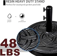 Sundale Outdoor 48lb Heavy Duty Umbrella Base with Rust-Proof Stainless Steel Pole - Fits 1.5-2" Poles, Weather-Resistant Black Resin Stand
