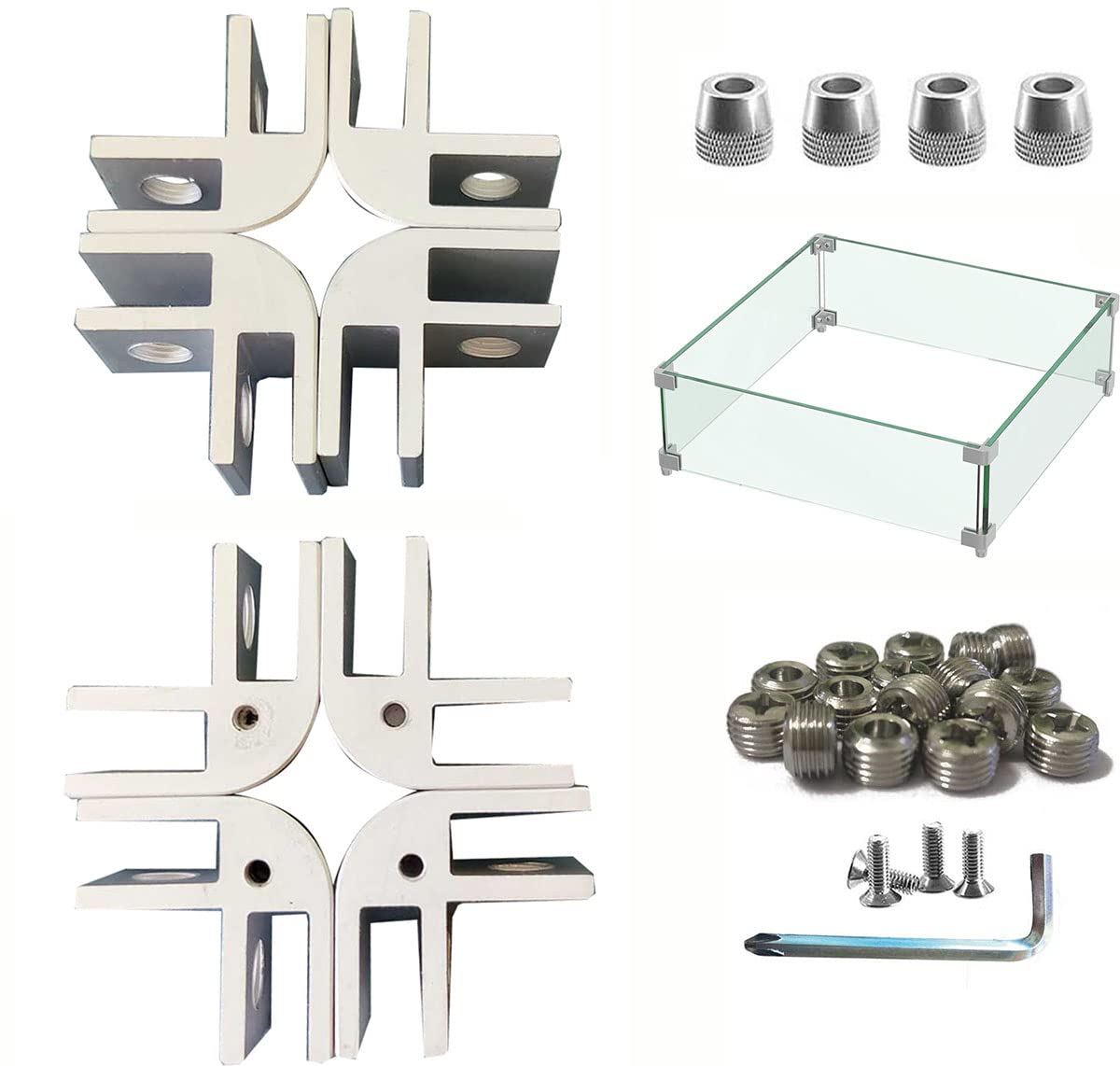 Fire Pit Glass Clamp,8Pcs DIY Flame Guard Corner Hardware, Tempered Glass Connector Kit,Fire Pit Flame Wind Glass Guard Parts for Rectangle Glass Wind Guard Fire Pit Burner Pans Rectangle Outdoor