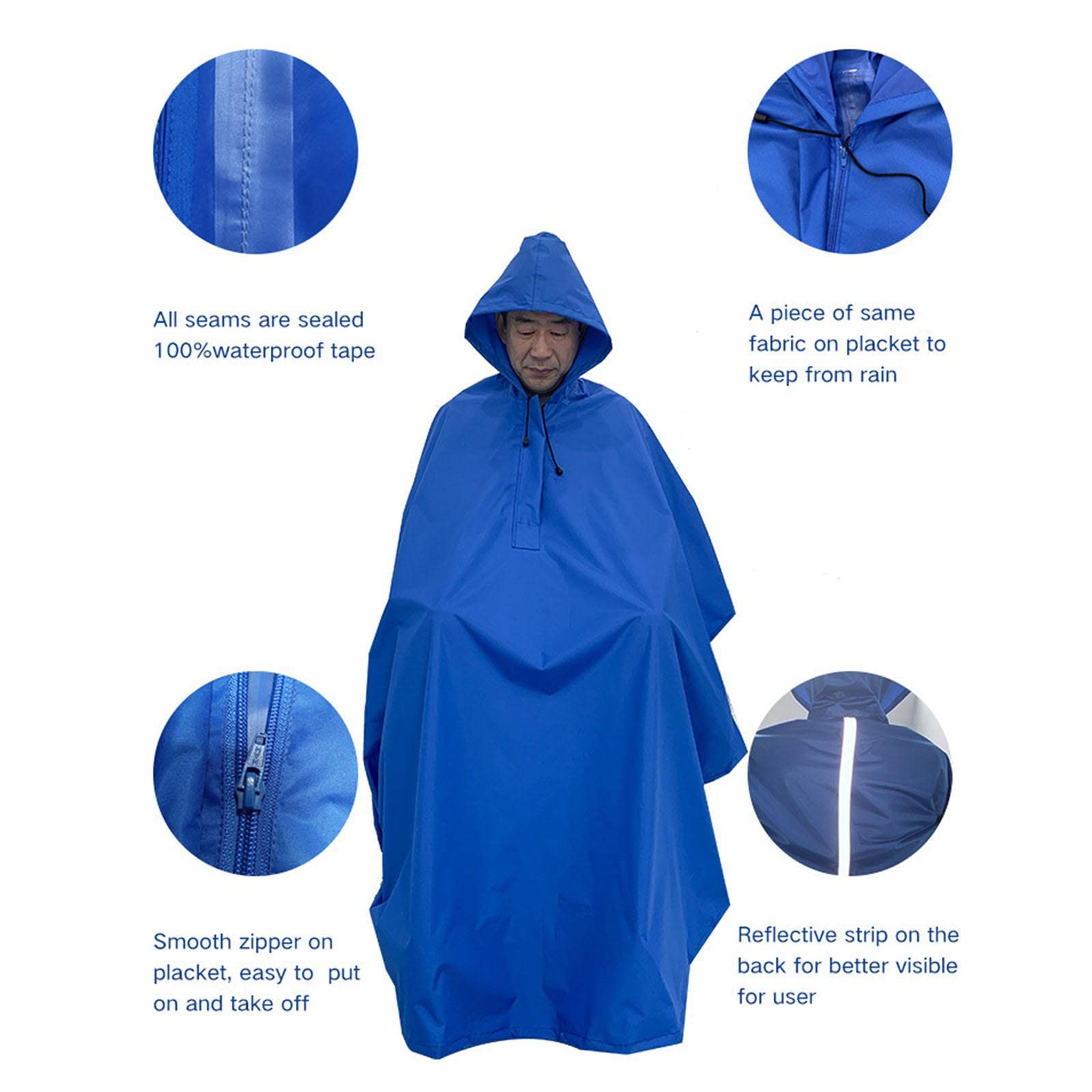 F Fityle Funda Impermeable Tipo Poncho para Silla de Ruedas, Transpirable, de Poliéster Resistente a Desgarros, con Capucha hasta La, para Adultos Y Ad, Azul
