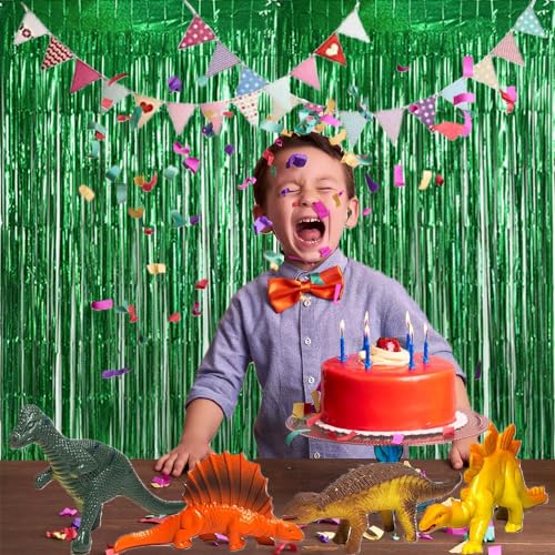 Image of TONIFUL 3Pcs Laser Green Door Streamers, Metallic Streamers Foil Fringe Curtains for Birthday, Christmas, New Year, Bachelorette, Grad Party (9.9ft x 6.6ft)