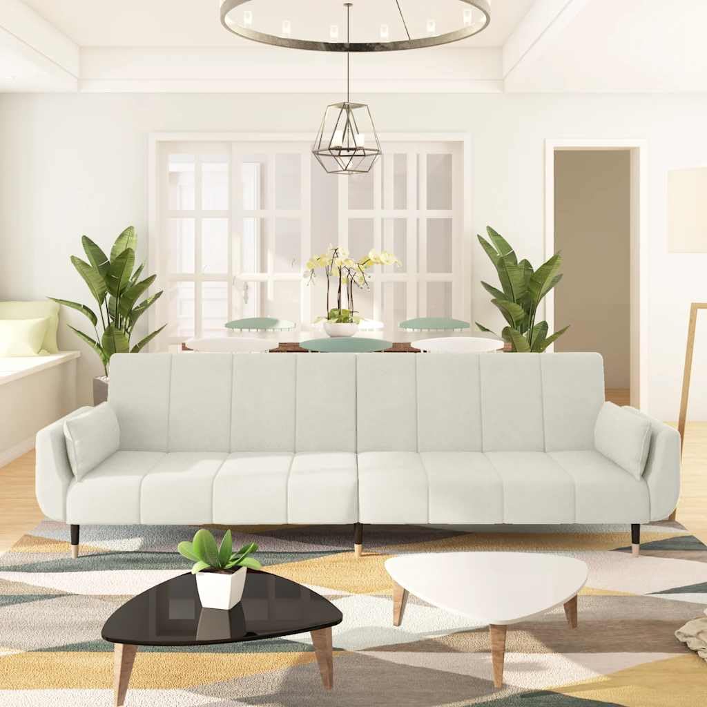 Sofa z funkcją spania 2-osobowa, kremowa, aksamitna, regulowana, 220 x 84,5 x 69 cm, z 2 poduszkami, do salonu i pokoju gościnnego, wytrzymałe łóżko składane