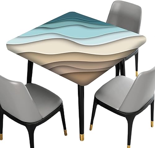 Miniatura 2 de Mantel cuadrado geométrico, ajustable, color turquesa, verde azulado degradado, con borde elástico, resistente a derrames y manchas, para mantel de