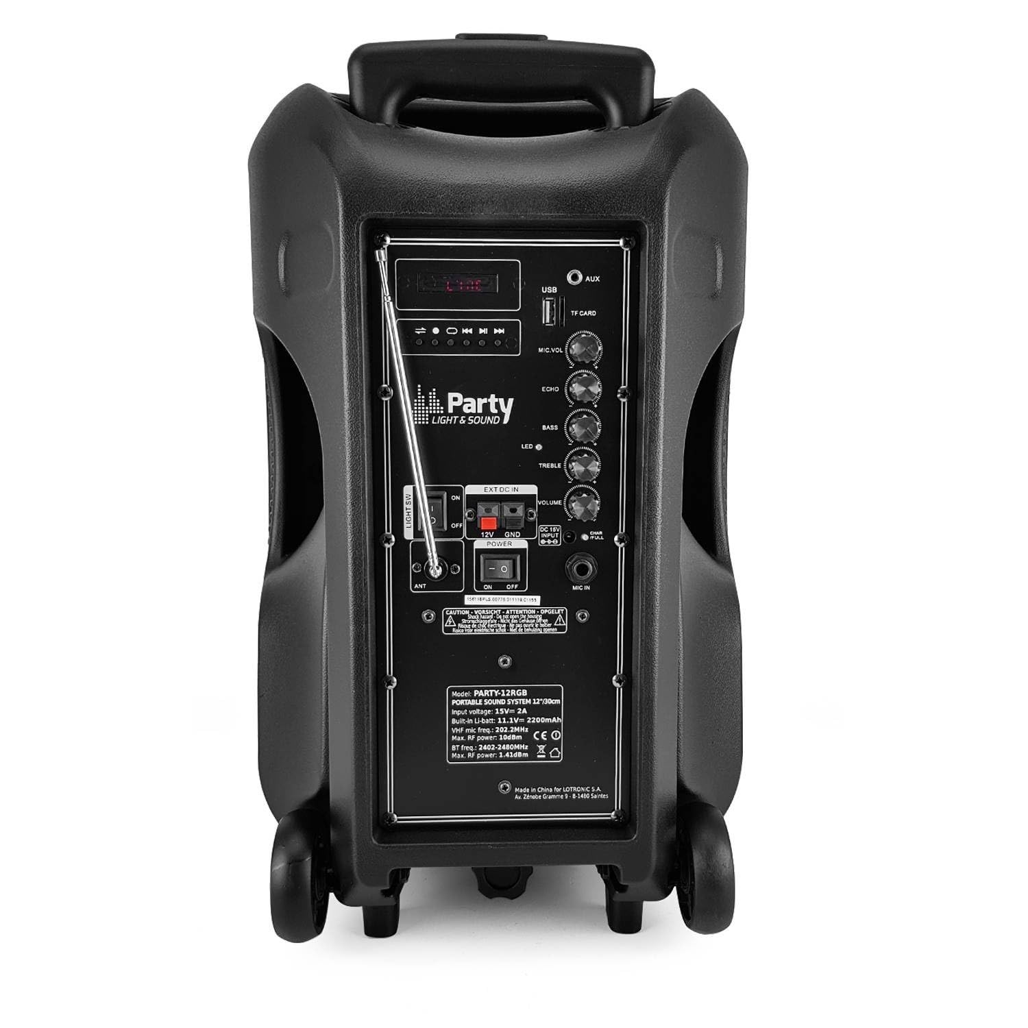Enceinte Party Light Sound 12" 700W - Bluetooth, USB, SD, FM - Avec Micro HF & 3 Jeux De Lumières - Portable Sur Batterie