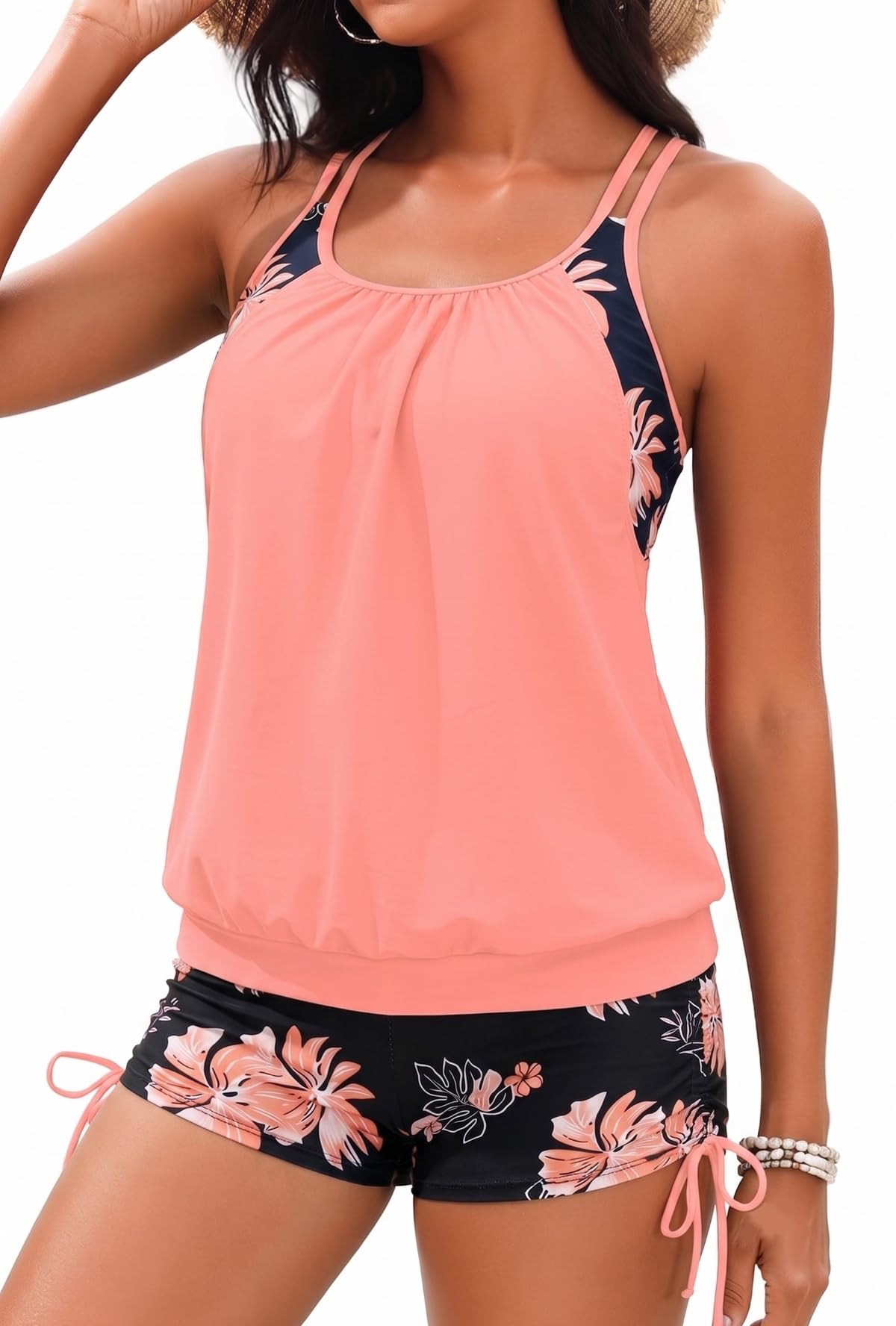 Holipick Womens 2 Piece Tankini Swimsuit Blouson Tummy Control Bathing Suit