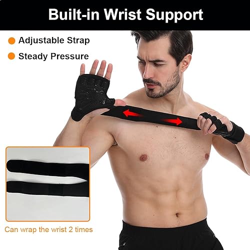 Miniatura 7 de Guantes de levantamiento de pesas, muñequeras para levantamiento de pesas, muñequeras para levantamiento de pesas, guantes de gimnasio para hombres,