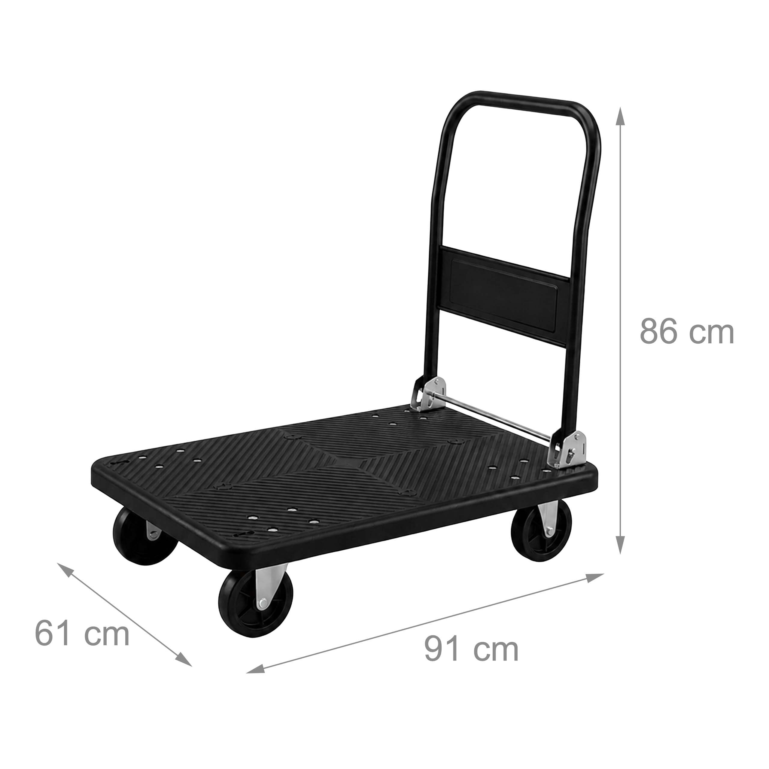 Relaxdays Carro de transporte hasta 300 kg, plegable, plataforma XL, negro | Asa, 2 ruedas giratorias