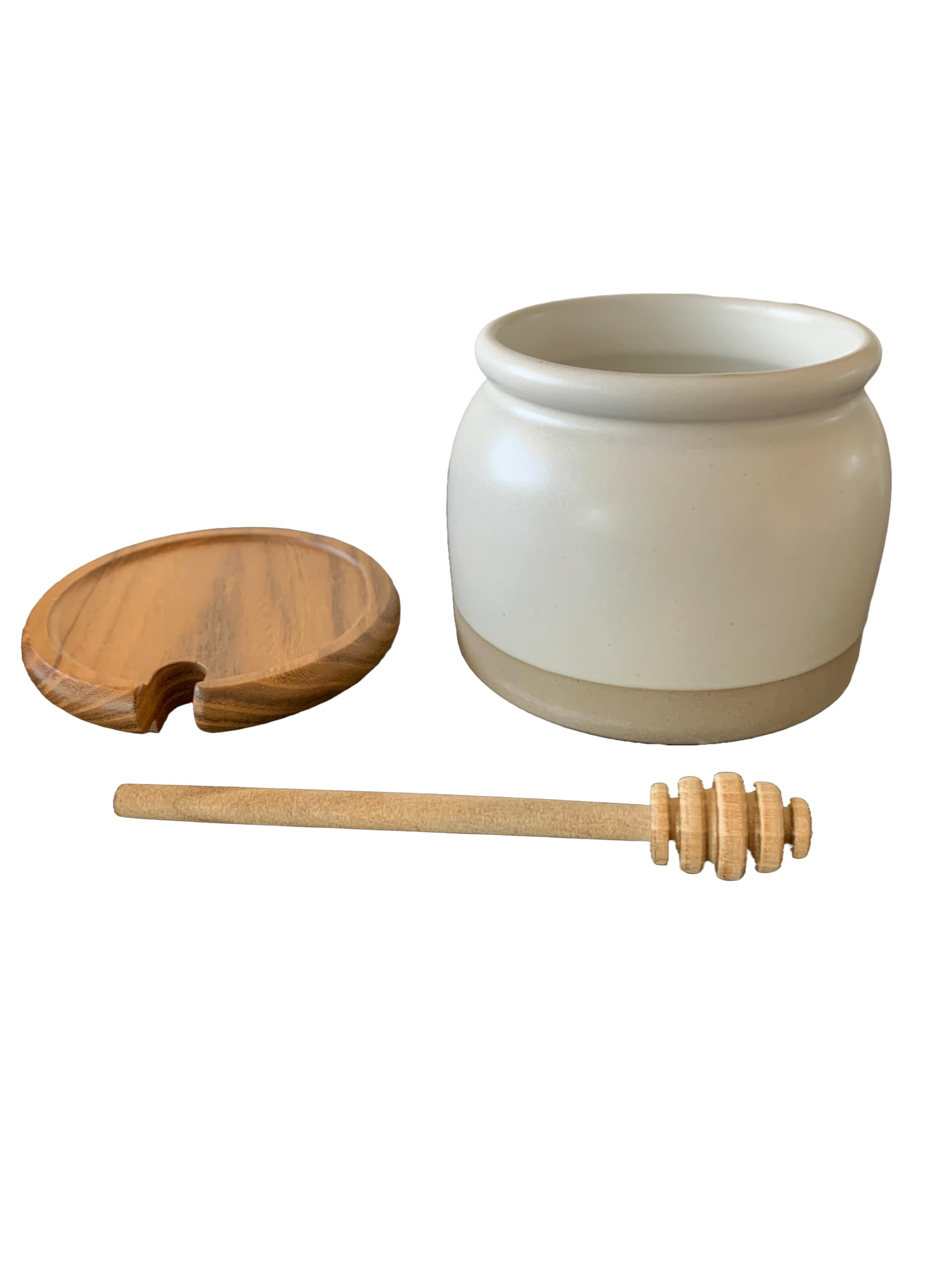 NEW 16 oz Stoneware Honey Pot with Acacia Wood Dipper and Lid by Hearth and Hand with Magnolia ( Set of 2)