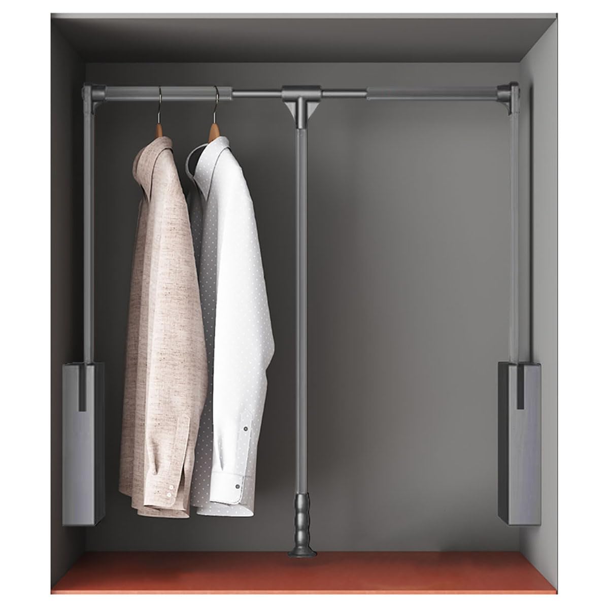 Pull Down Closet Rod for Hanging Clothes, Retractable Wardrobe Lift Hanger for Cabinet Inside Width 26"~35", Aluminium alloy Tubing with Plastic Housing, 33 lb Weight Rating, Gray